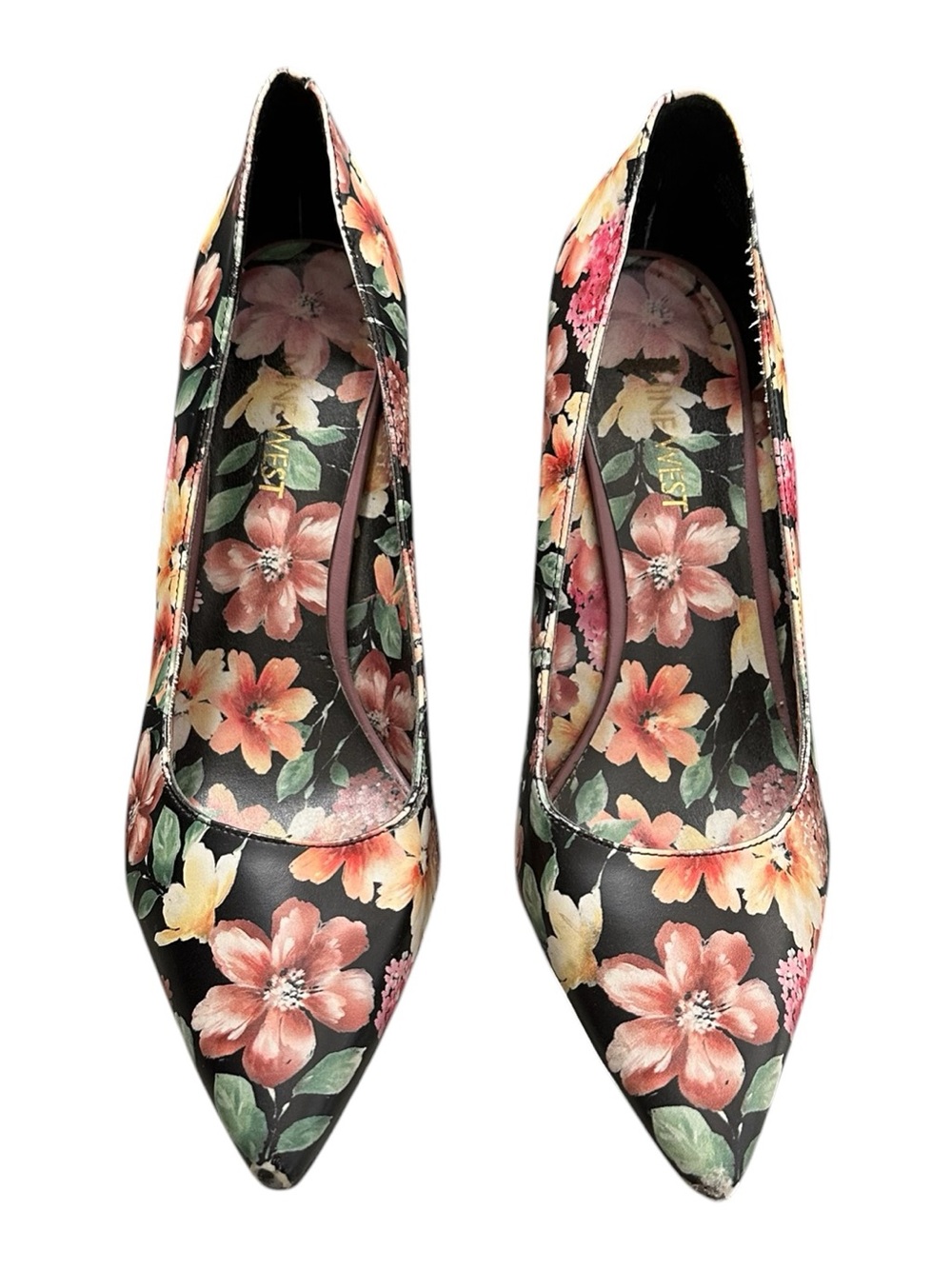 Nine West jackpot Floral Pointed Close Toe Pumps Slip On Heels Women's Size 7.5 - Picture 2 of 6